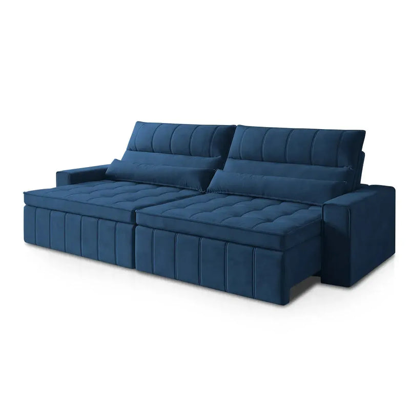 Sofá Retrátil Reclinável Supremo 2,50m Velut Azul Marinho c/ Molas