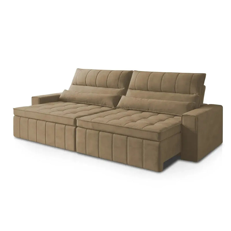 Sofá Retrátil Reclinável Supremo 2,70m Suede Velut Bege Molas no Assento