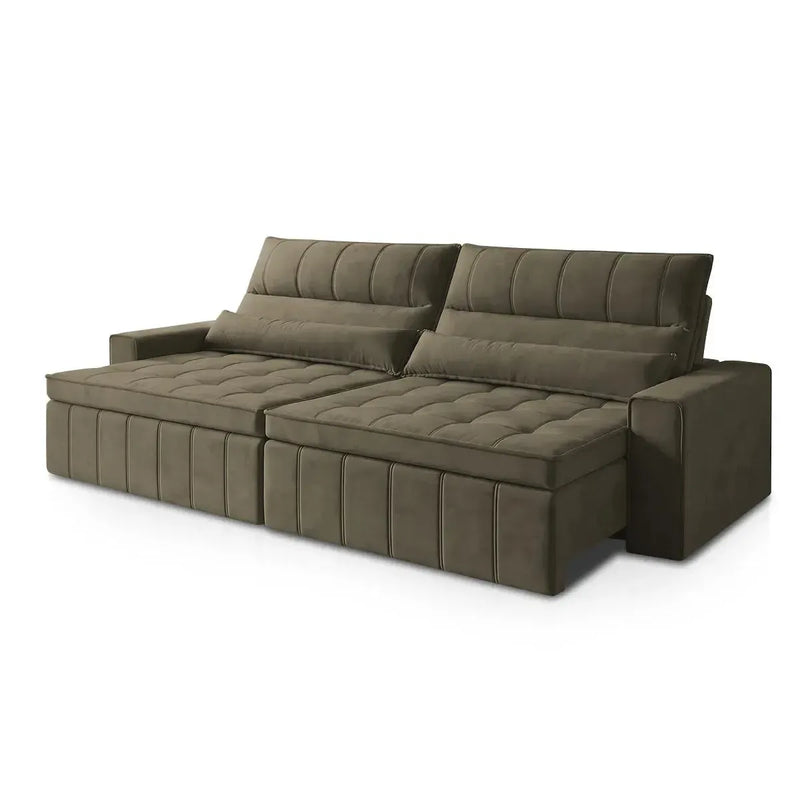 Sofá Retrátil Reclinável Supremo 2,70m Suede Velut Tabaco Molas no Assento