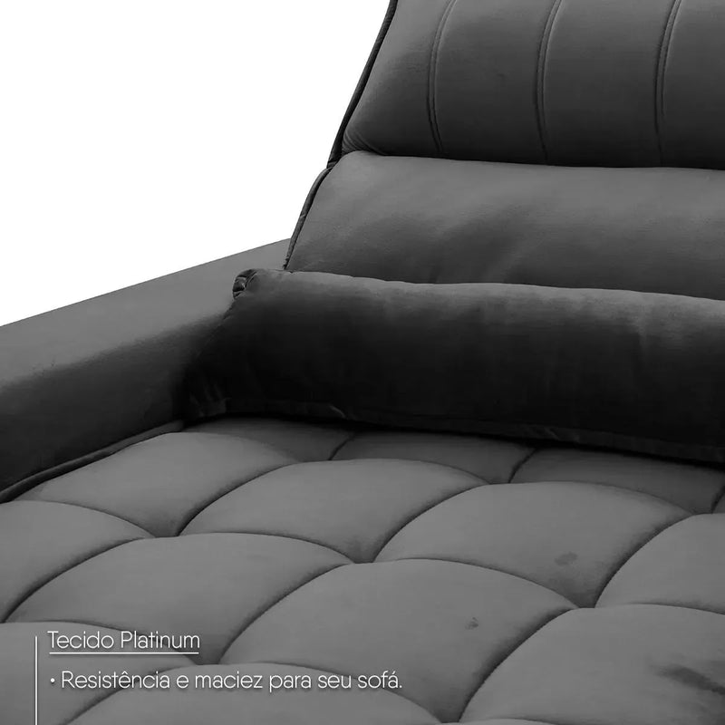 Sofá Retrátil Reclinável Supremo 3,00m Suede Velut Cinza Molas no Assento