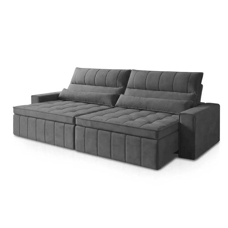 Sofá Retrátil Reclinável Supremo 3,00m Suede Velut Cinza Molas no Assento