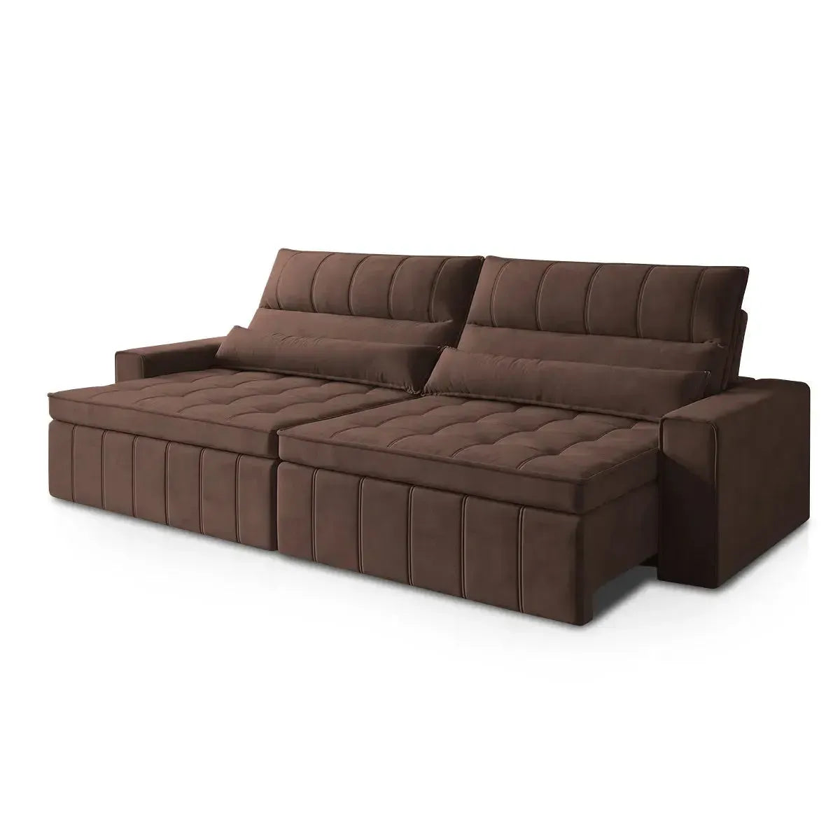Sofá Retrátil Reclinável Supremo 3,00m Suede Velut Marrom Molas no Assento