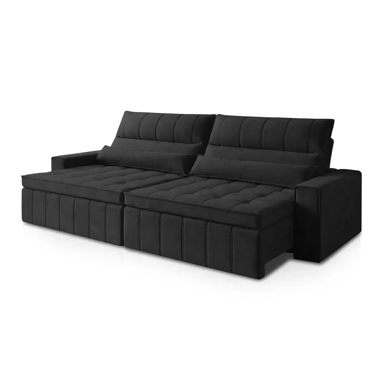 Sofá Retrátil Reclinável Supremo 3,00m Suede Velut Preto Molas no Assento