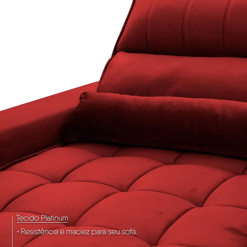 Sofá Retrátil Reclinável Supremo 3,00m Suede Velut Vermelho Molas no Assento