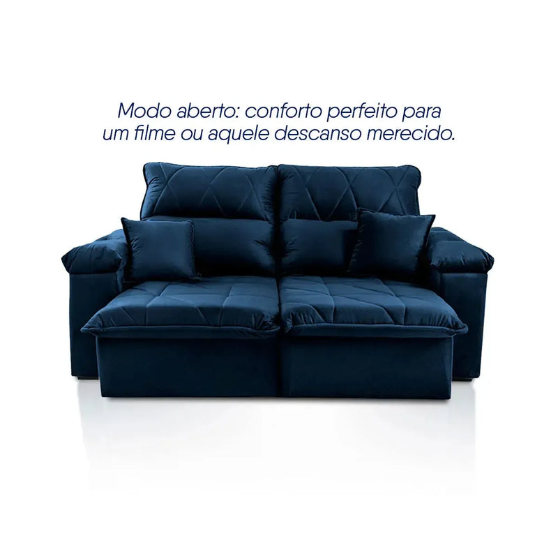 Sofá Retrátil Reclinável Trento 1,50m Suede Velut Azul Molas no Assento