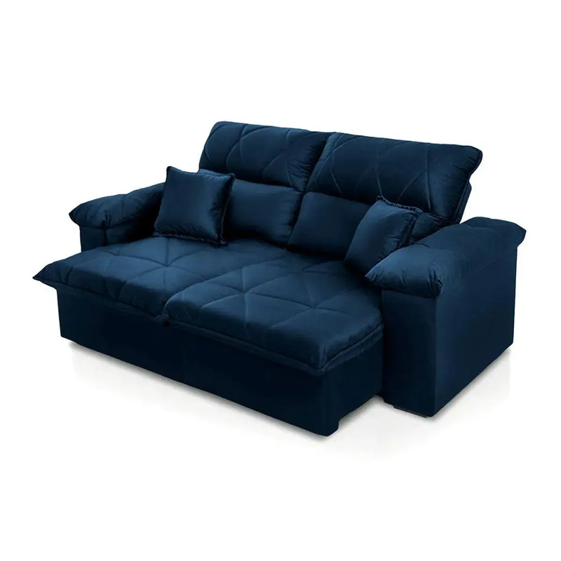 Sofá Retrátil Reclinável Trento 1,50m Suede Velut Azul Molas no Assento