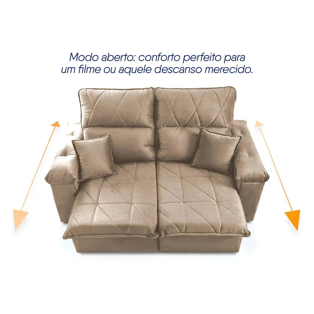 Sofá Retrátil Reclinável Trento 1,50m Suede Velut Bege Molas no Assento