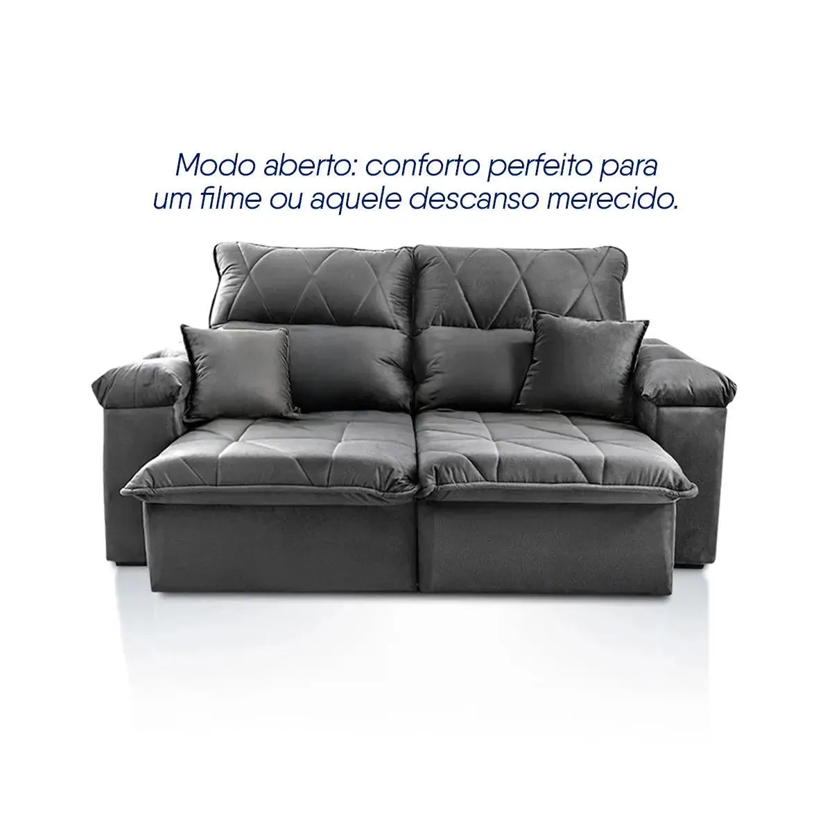 Sofá Retrátil Reclinável Trento 1,50m Suede Velut Cinza Molas no Assento