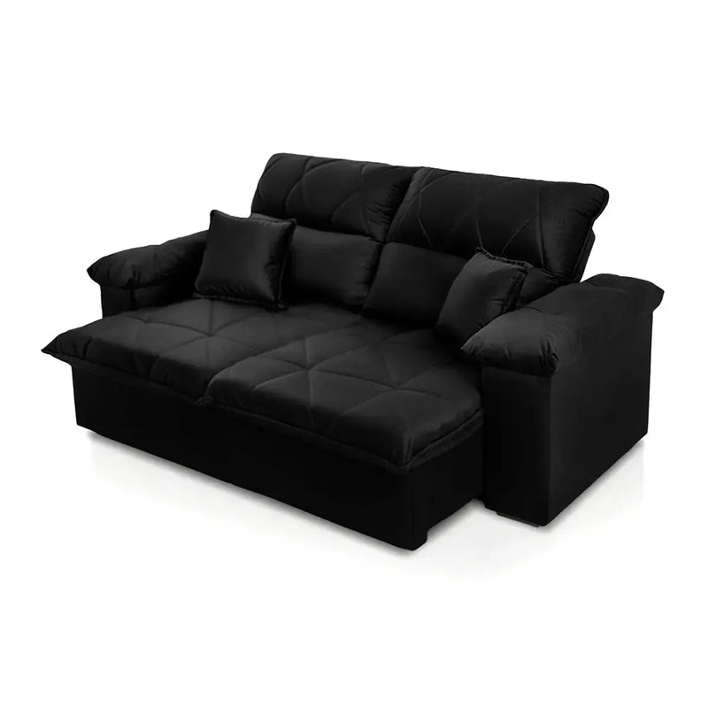 Sofá Retrátil Reclinável Trento 1,50m Suede Velut Preto  Molas no Assento