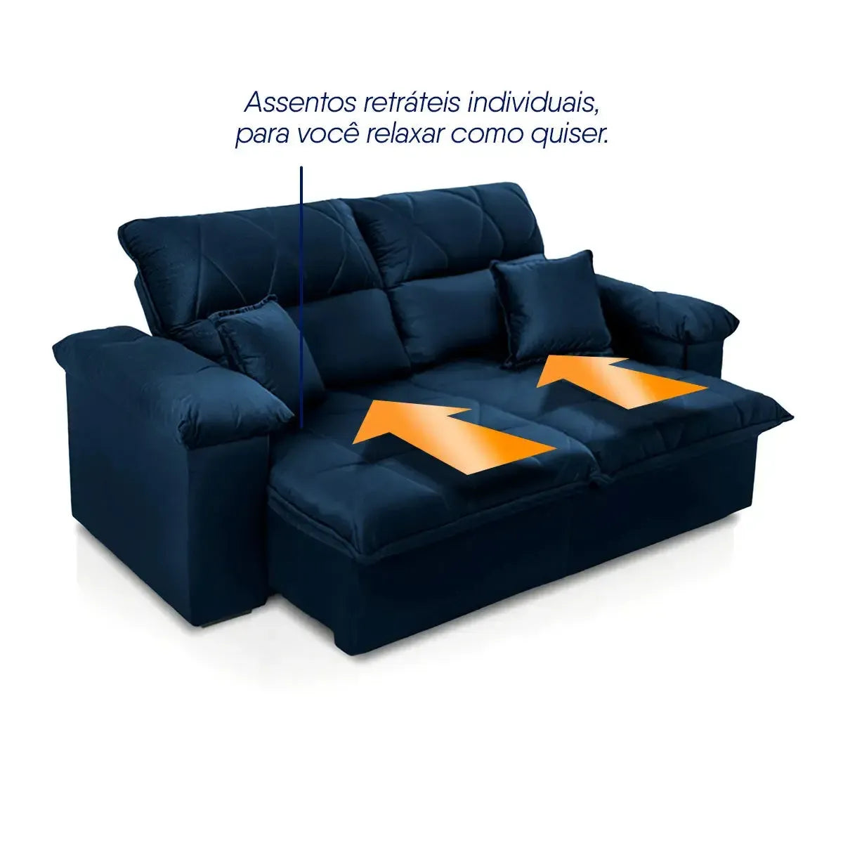 Sofá Retrátil Reclinável Trento 1,80m Suede Velut Azul Molas no Assento