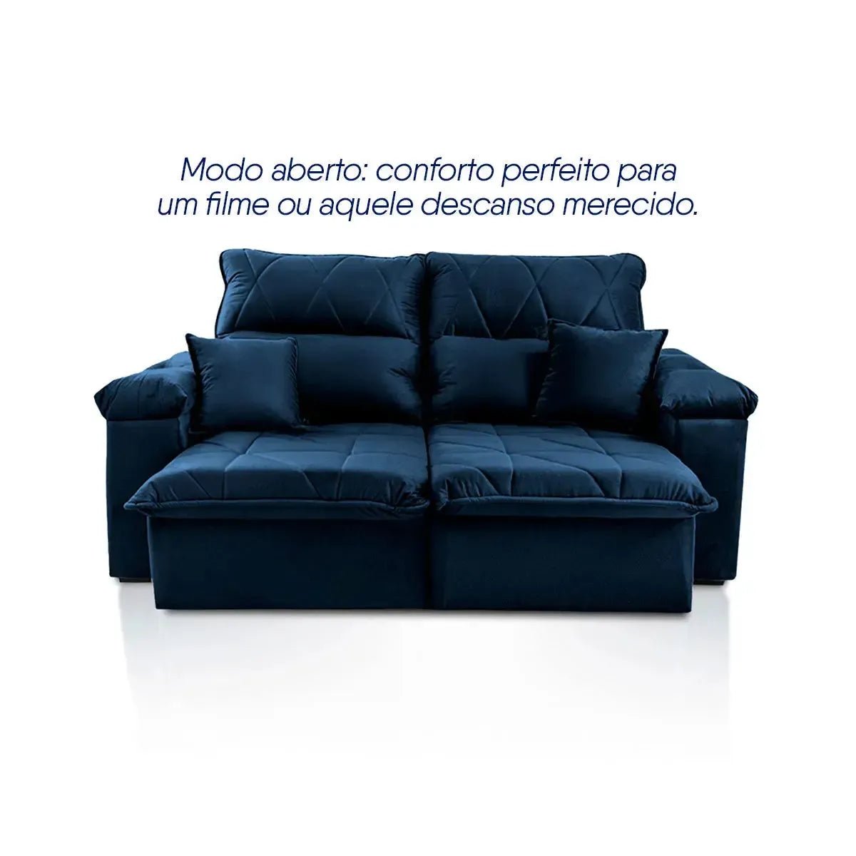 Sofá Retrátil Reclinável Trento 1,80m Suede Velut Azul Molas no Assento