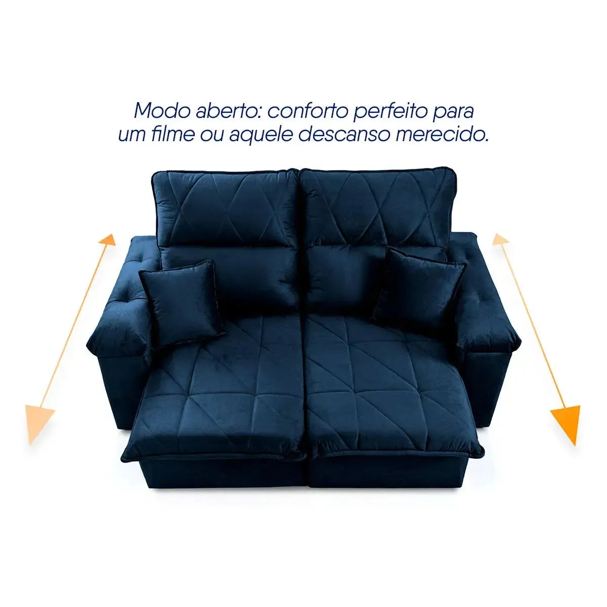 Sofá Retrátil Reclinável Trento 1,80m Suede Velut Azul Molas no Assento