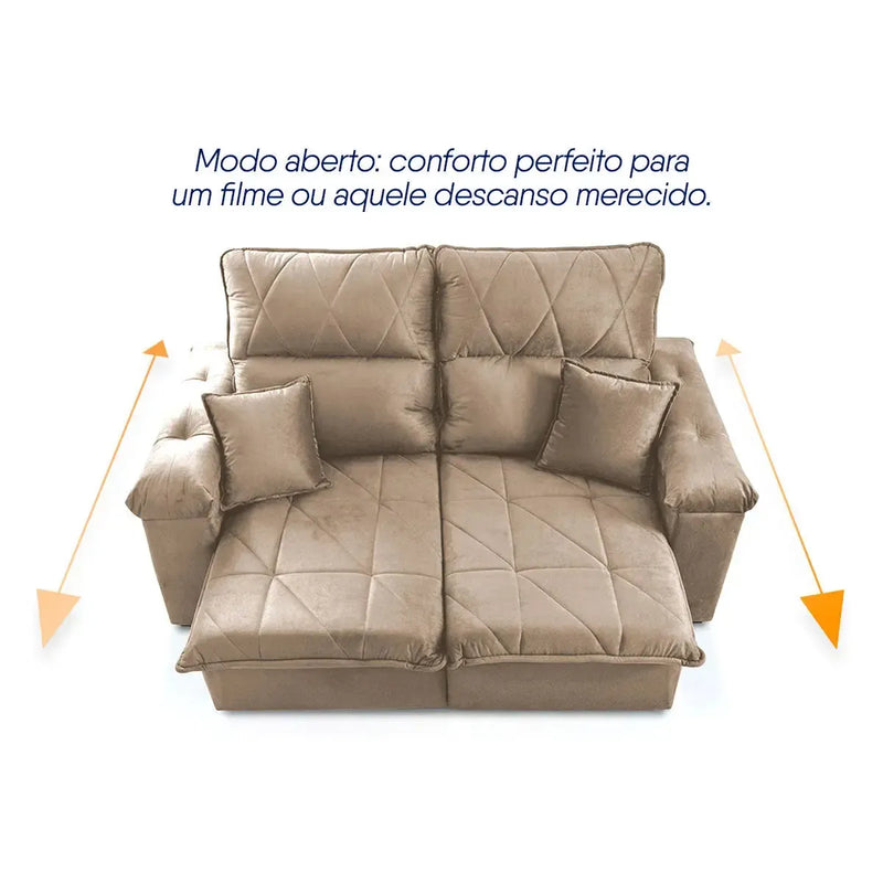 Sofá Retrátil Reclinável Trento 1,80m Suede Velut Bege Molas no Assento
