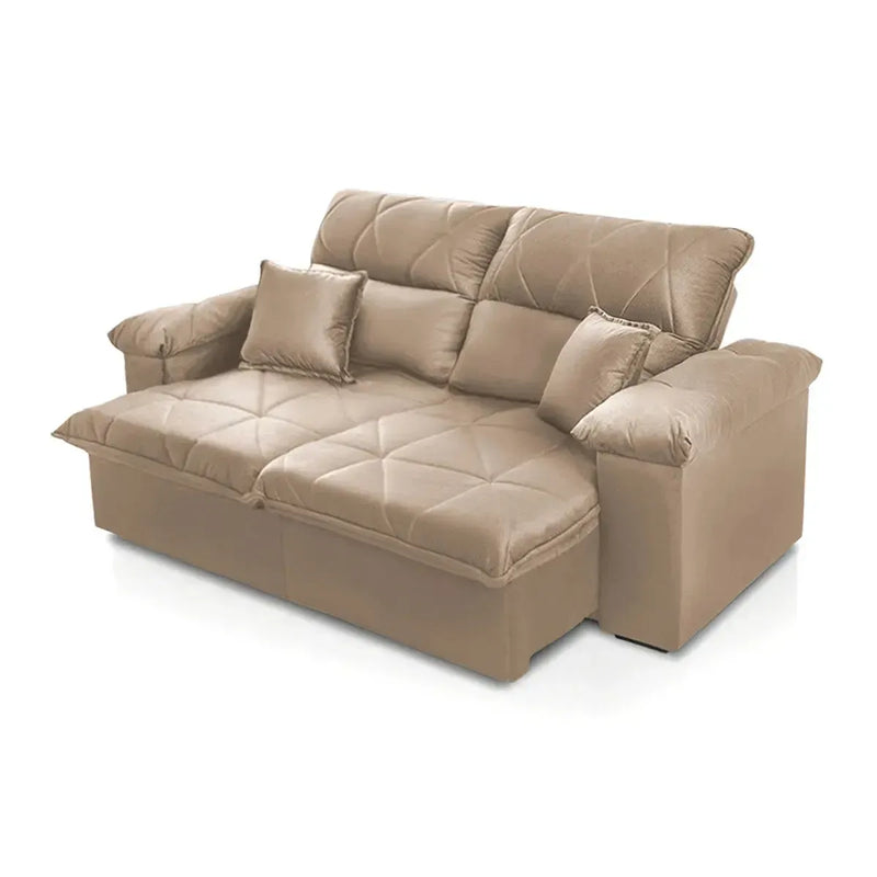 Sofá Retrátil Reclinável Trento 1,80m Suede Velut Bege Molas no Assento