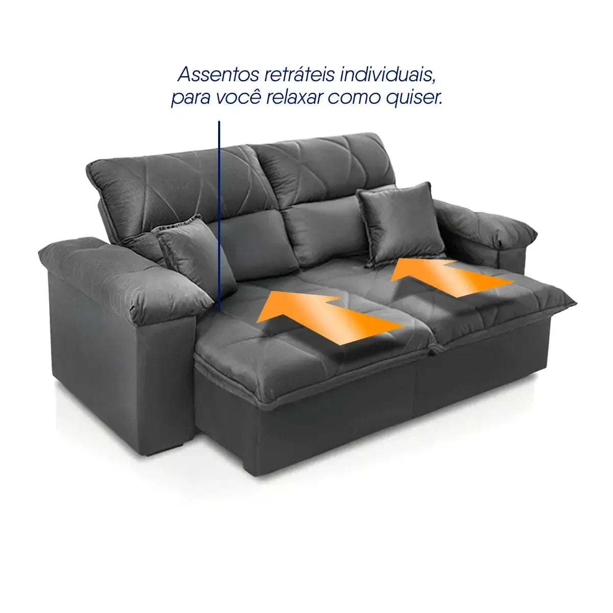Sofá Retrátil Reclinável Trento 1,80m Suede Velut Cinza Molas no Assento