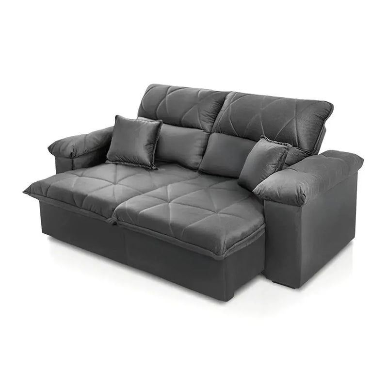 Sofá Retrátil Reclinável Trento 1,80m Suede Velut Cinza Molas no Assento