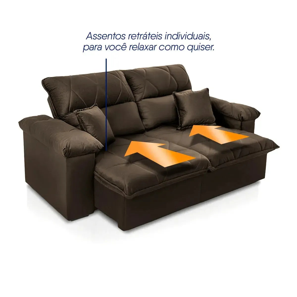 Sofá Retrátil Reclinável Trento 1,80m Suede Velut Marrom Molas no Assento