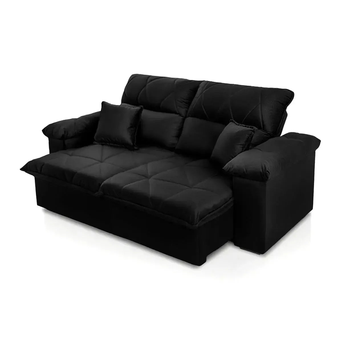Sofá Retrátil Reclinável Trento 1,80m Suede Velut Preto  Molas no Assento