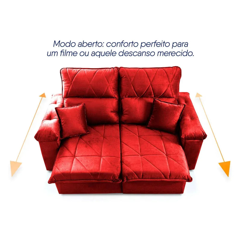 Sofá Retrátil Reclinável Trento 1,80m Suede Velut Vermelho Molas no Assento
