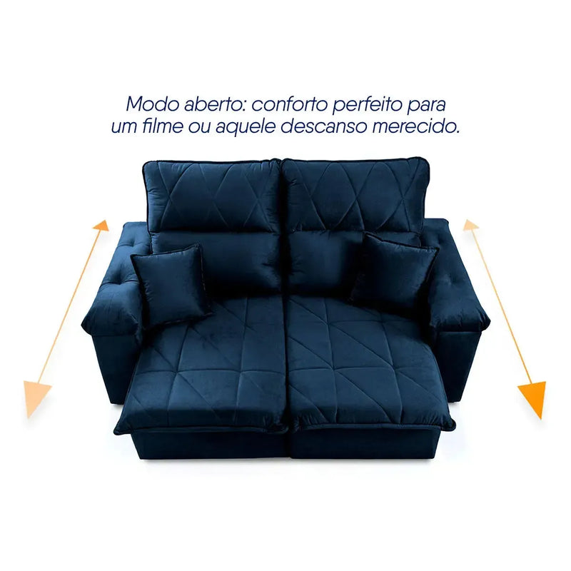 Sofá Retrátil Reclinável Trento 2,00m Suede Velut Azul Molas no Assento