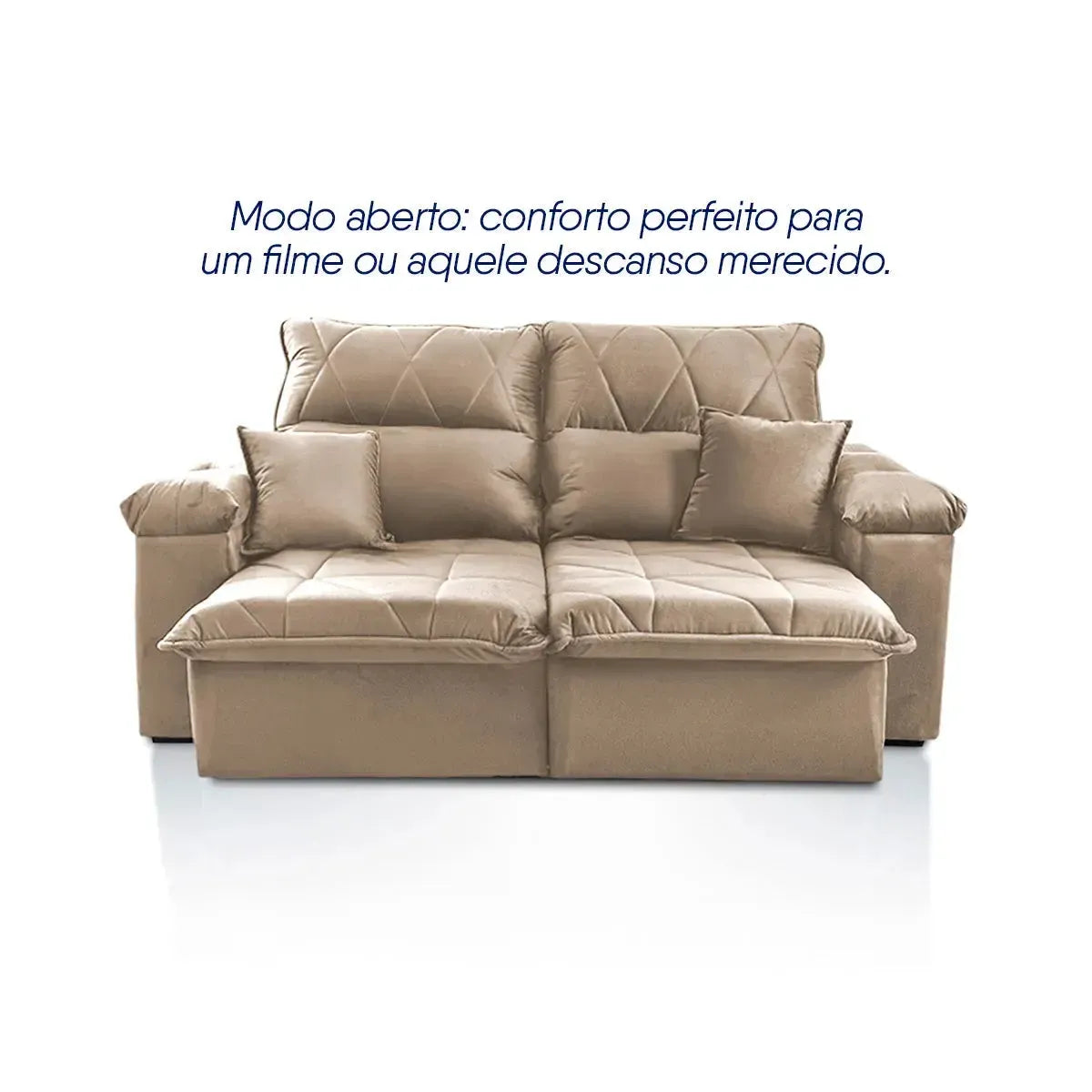 Sofá Retrátil Reclinável Trento 2,00m Suede Velut Bege Molas no Assento