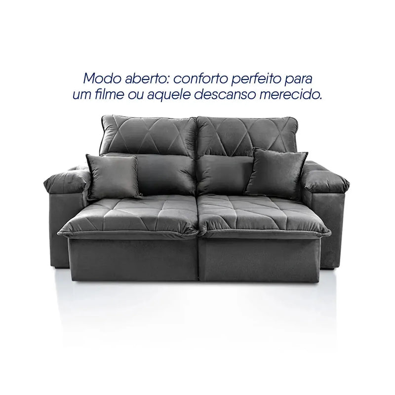 Sofá Retrátil Reclinável Trento 2,00m Suede Velut Cinza Molas no Assento