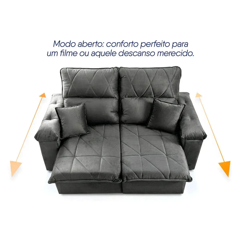 Sofá Retrátil Reclinável Trento 2,00m Suede Velut Cinza Molas no Assento