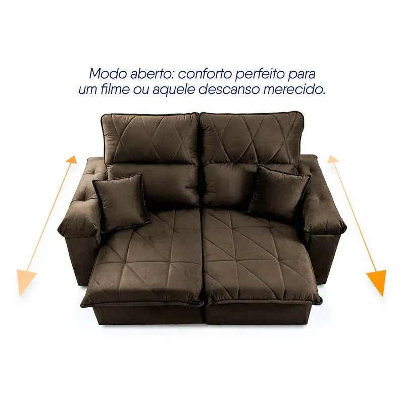 Sofá Retrátil Reclinável Trento 2,00m Suede Velut Marrom Molas no Assento