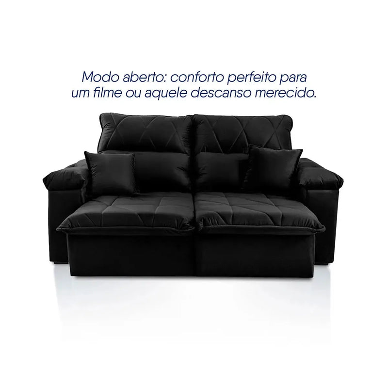 Sofá Retrátil Reclinável Trento 2,00m Suede Velut Preto  Molas no Assento