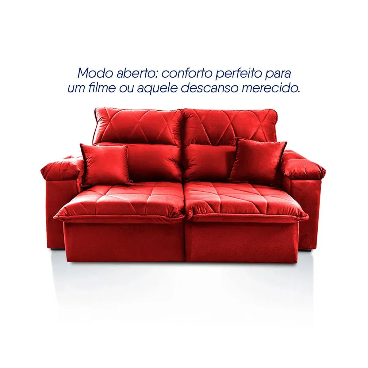 Sofá Retrátil Reclinável Trento 2,00m Suede Velut Vermelho Molas no Assento