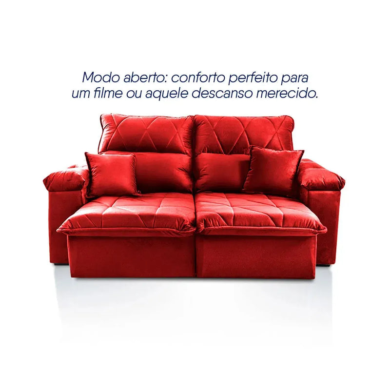 Sofá Retrátil Reclinável Trento 2,00m Suede Velut Vermelho Molas no Assento