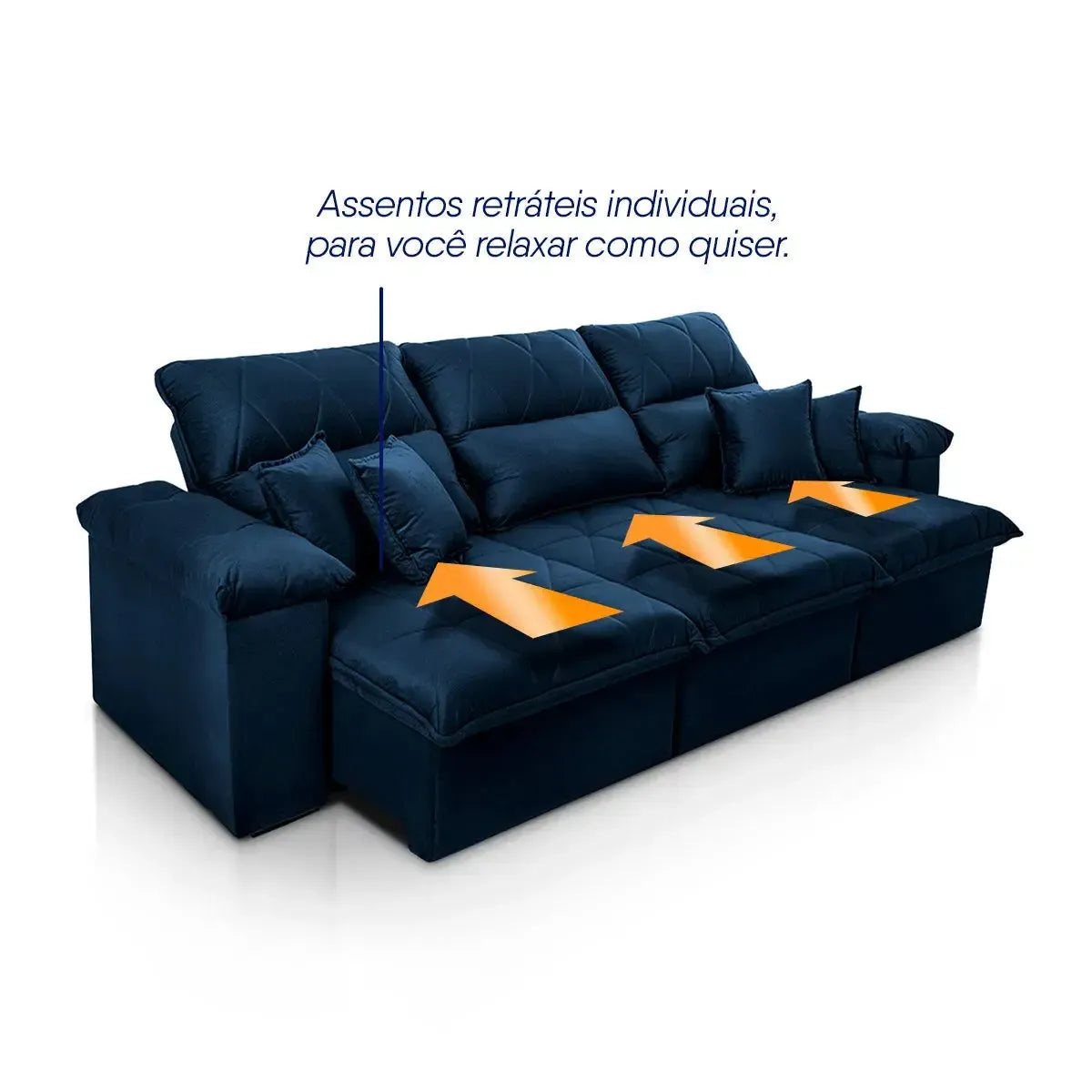 Sofá Retrátil Reclinável Trento 2,30m Suede Velut Azul Molas no Assento