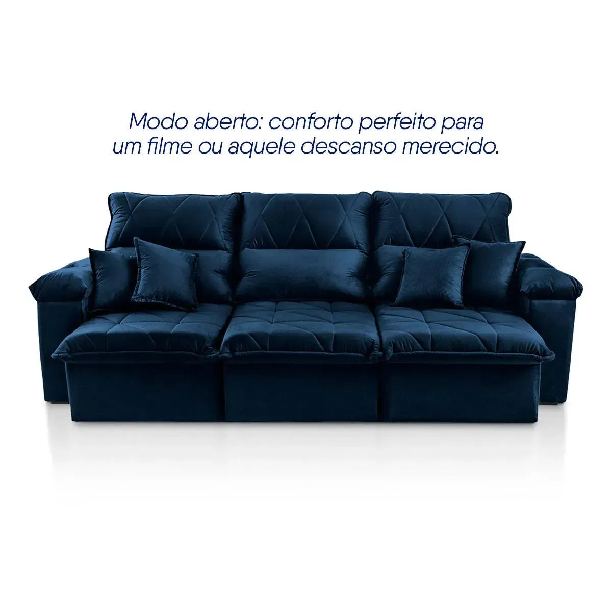 Sofá Retrátil Reclinável Trento 2,30m Suede Velut Azul Molas no Assento