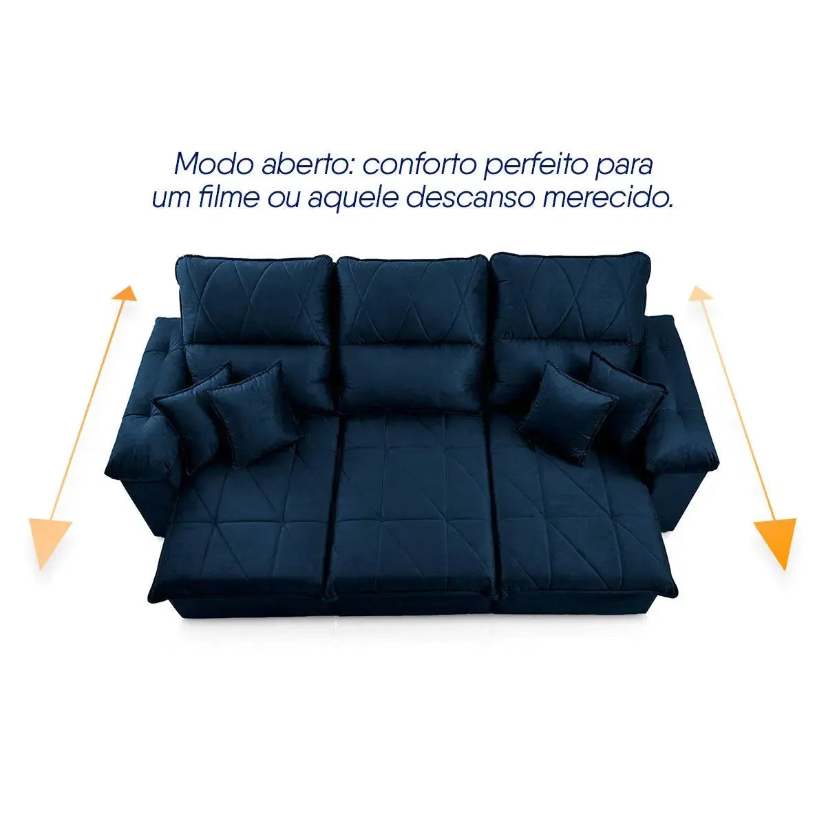 Sofá Retrátil Reclinável Trento 2,30m Suede Velut Azul Molas no Assento