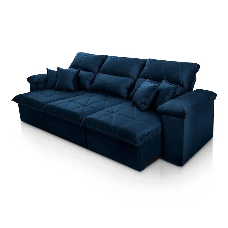 Sofá Retrátil Reclinável Trento 2,30m Suede Velut Azul Molas no Assento