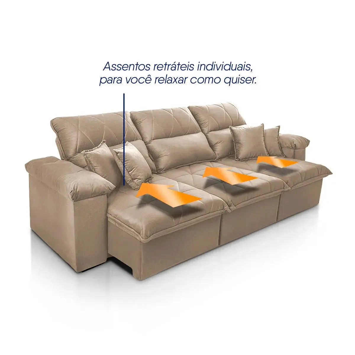 Sofá Retrátil Reclinável Trento 2,30m Suede Velut Bege Molas no Assento