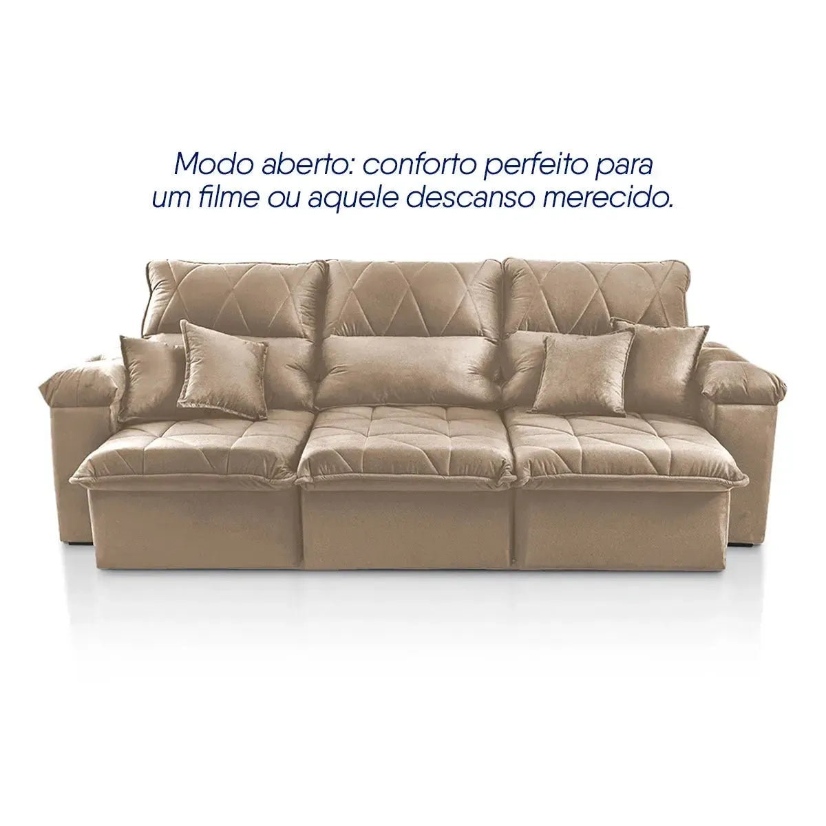 Sofá Retrátil Reclinável Trento 2,30m Suede Velut Bege Molas no Assento