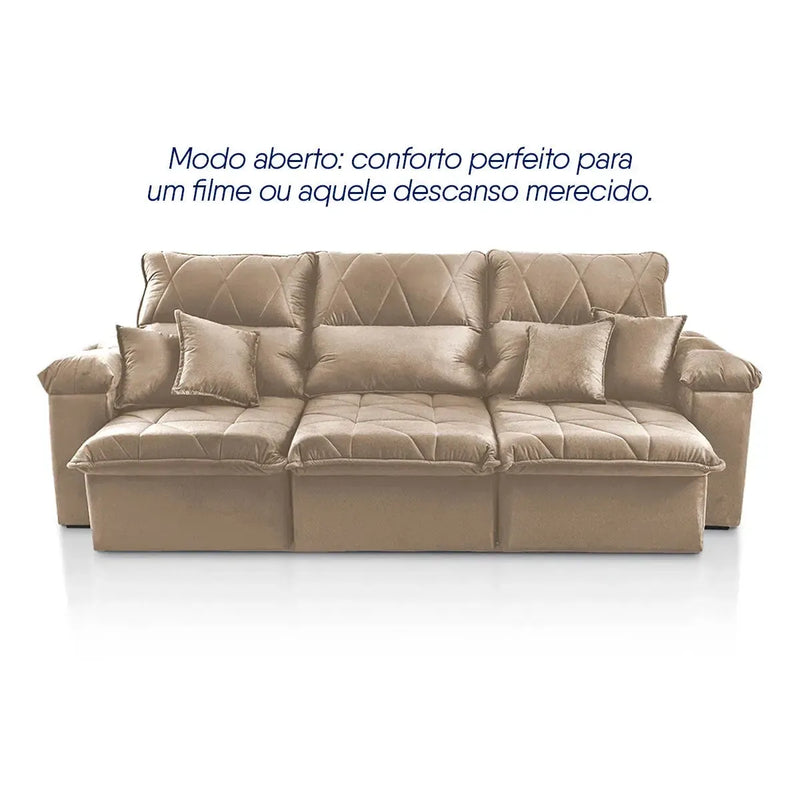 Sofá Retrátil Reclinável Trento 2,30m Suede Velut Bege Molas no Assento