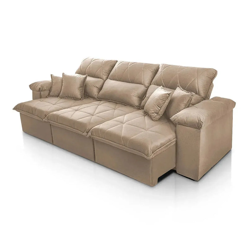 Sofá Retrátil Reclinável Trento 2,30m Suede Velut Bege Molas no Assento