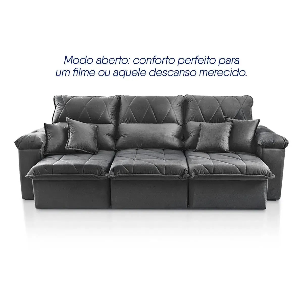 Sofá Retrátil Reclinável Trento 2,30m Suede Velut Cinza Molas no Assento