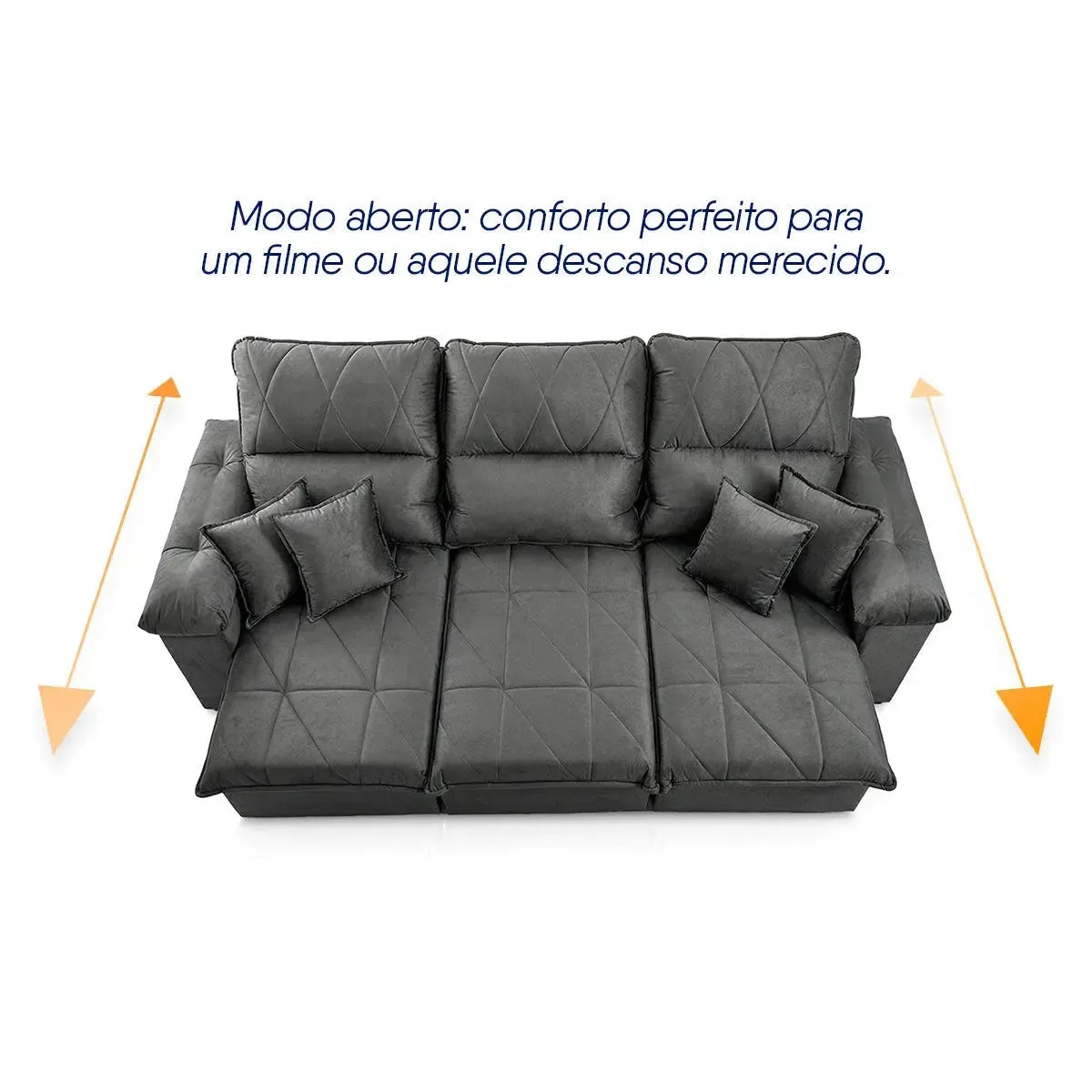 Sofá Retrátil Reclinável Trento 2,30m Suede Velut Cinza Molas no Assento