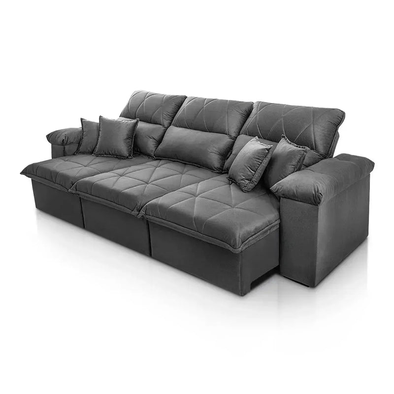 Sofá Retrátil Reclinável Trento 2,30m Suede Velut Cinza Molas no Assento