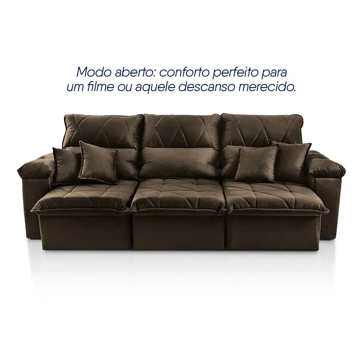 Sofá Retrátil Reclinável Trento 2,30m Suede Velut Marrom Molas no Assento