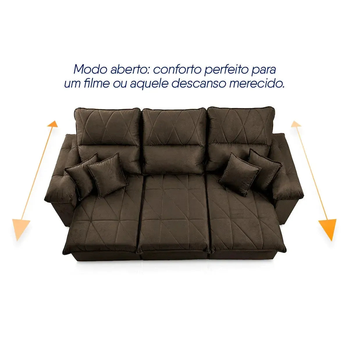 Sofá Retrátil Reclinável Trento 2,30m Suede Velut Marrom Molas no Assento