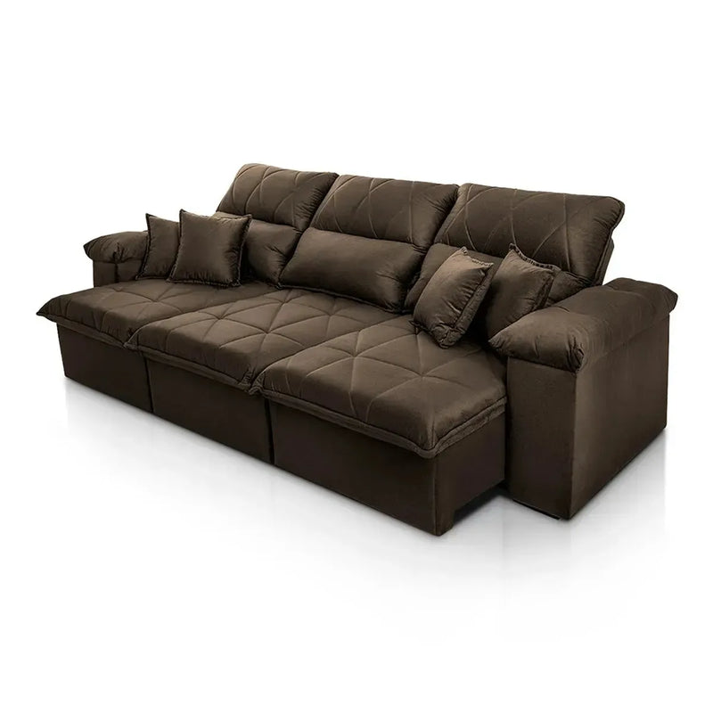 Sofá Retrátil Reclinável Trento 2,30m Suede Velut Marrom Molas no Assento