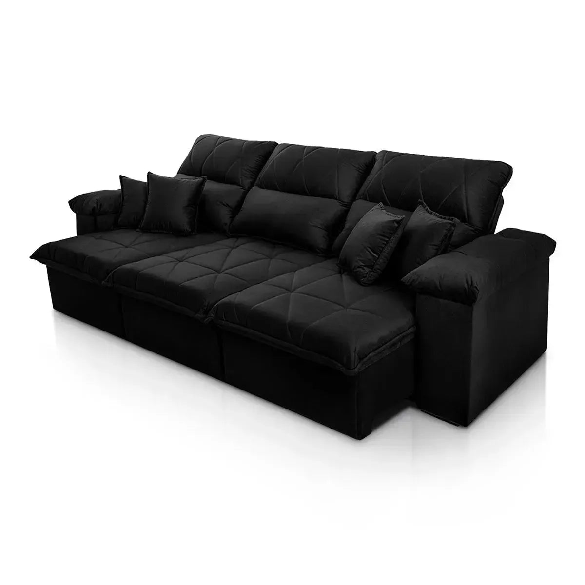 Sofá Retrátil Reclinável Trento 2,30m Suede Velut Preto Molas no Assento