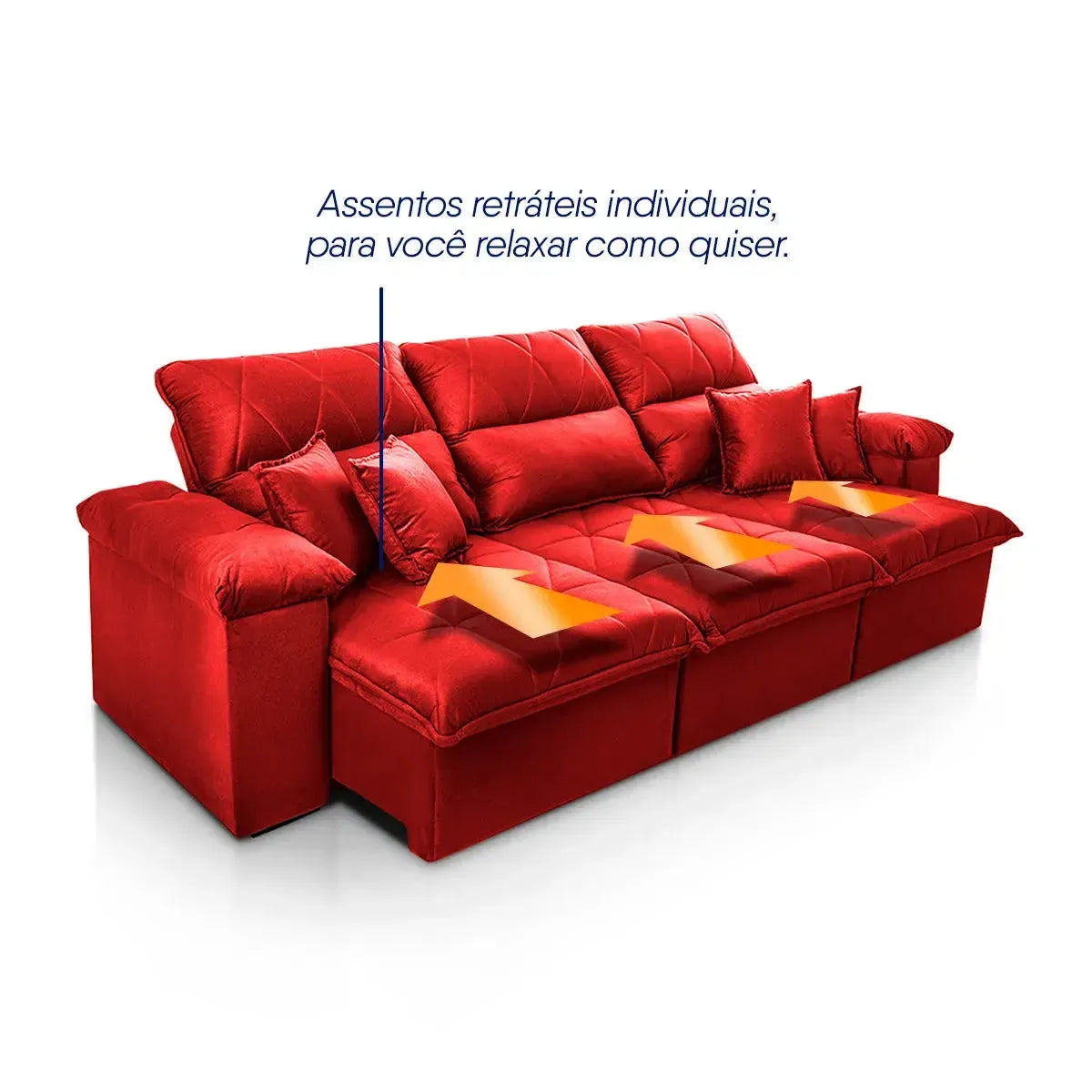 Sofá Retrátil Reclinável Trento 2,30m Suede Velut Vermelho Molas no Assento