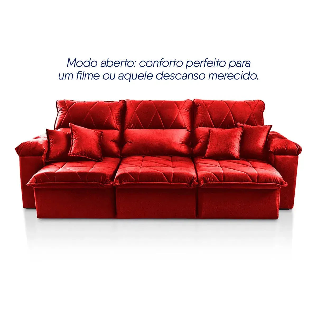 Sofá Retrátil Reclinável Trento 2,30m Suede Velut Vermelho Molas no Assento