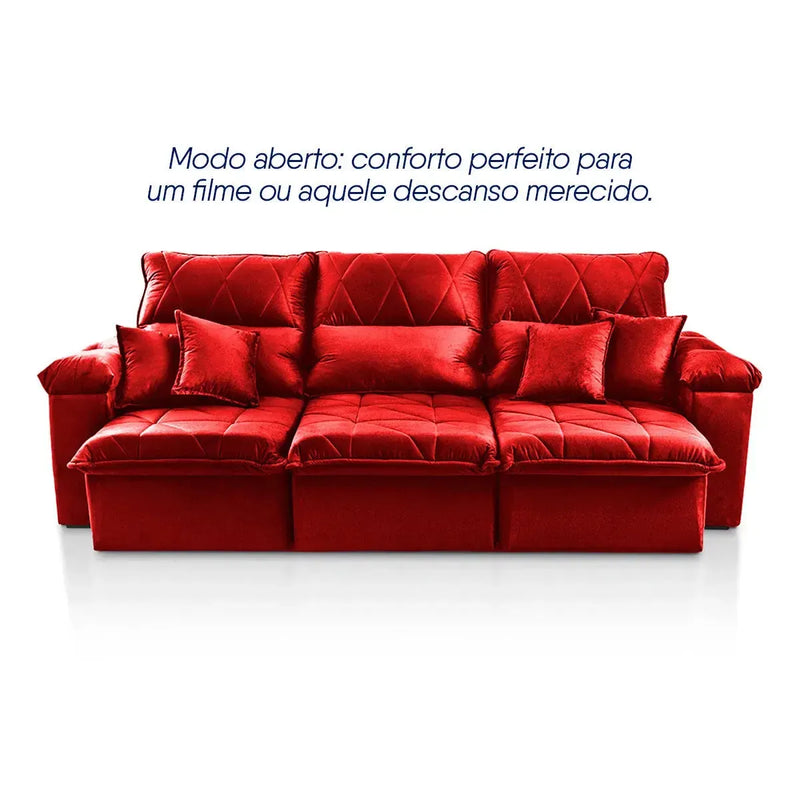 Sofá Retrátil Reclinável Trento 2,30m Suede Velut Vermelho Molas no Assento