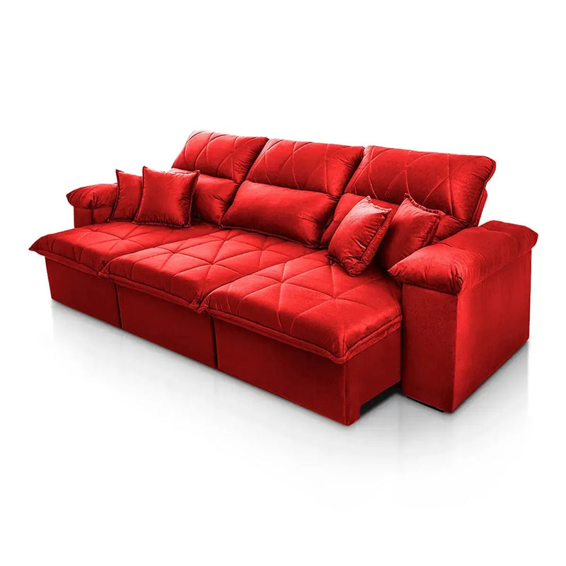 Sofá Retrátil Reclinável Trento 2,30m Suede Velut Vermelho Molas no Assento
